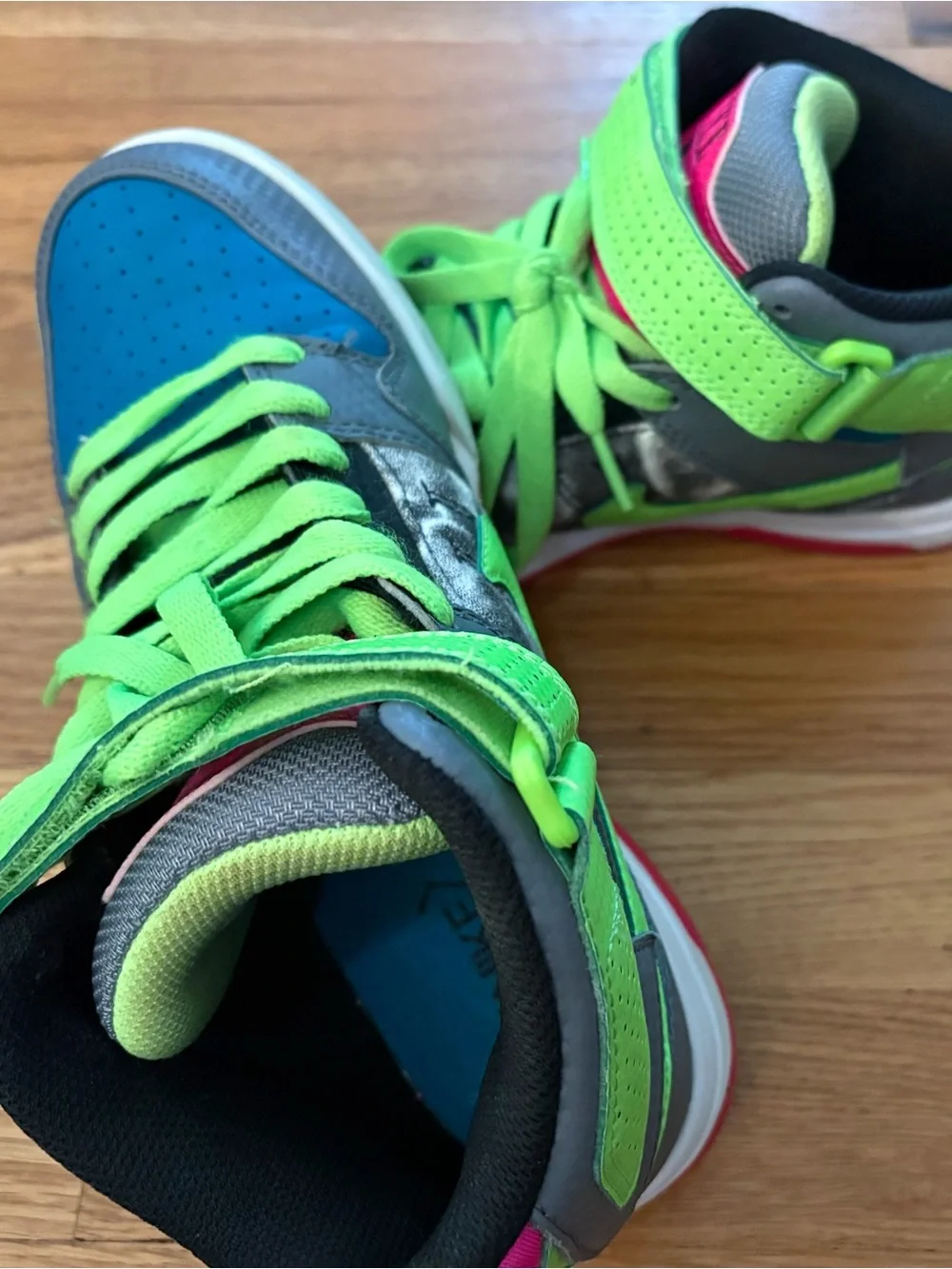 Nike Kids High-Top Sneakers in Neon Green, Blue and Gray